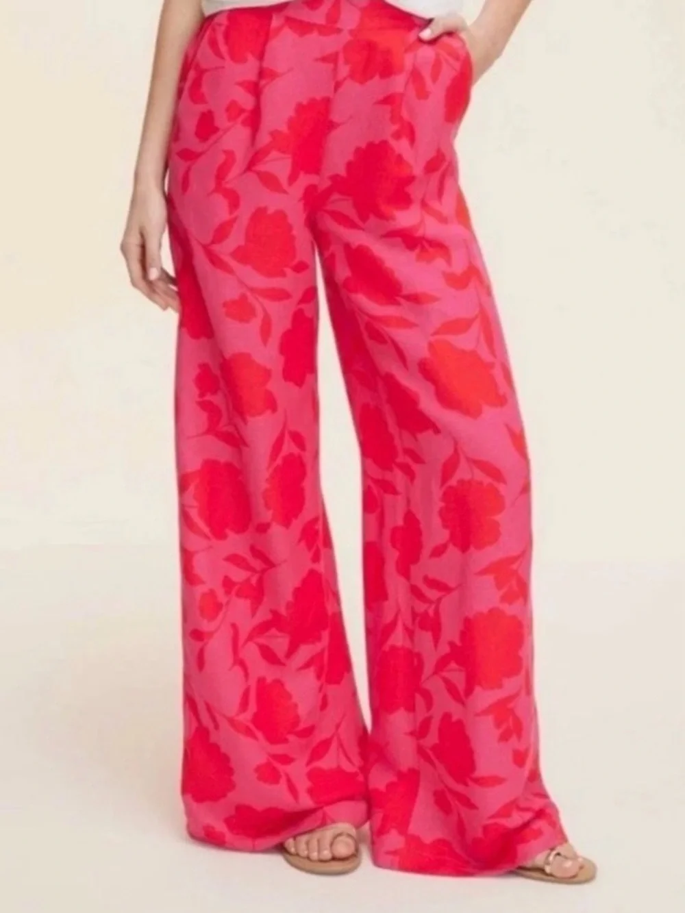 Kate Spade x Target Classic Rose High Rise Linen Pants, Pink/Red, Size XS
